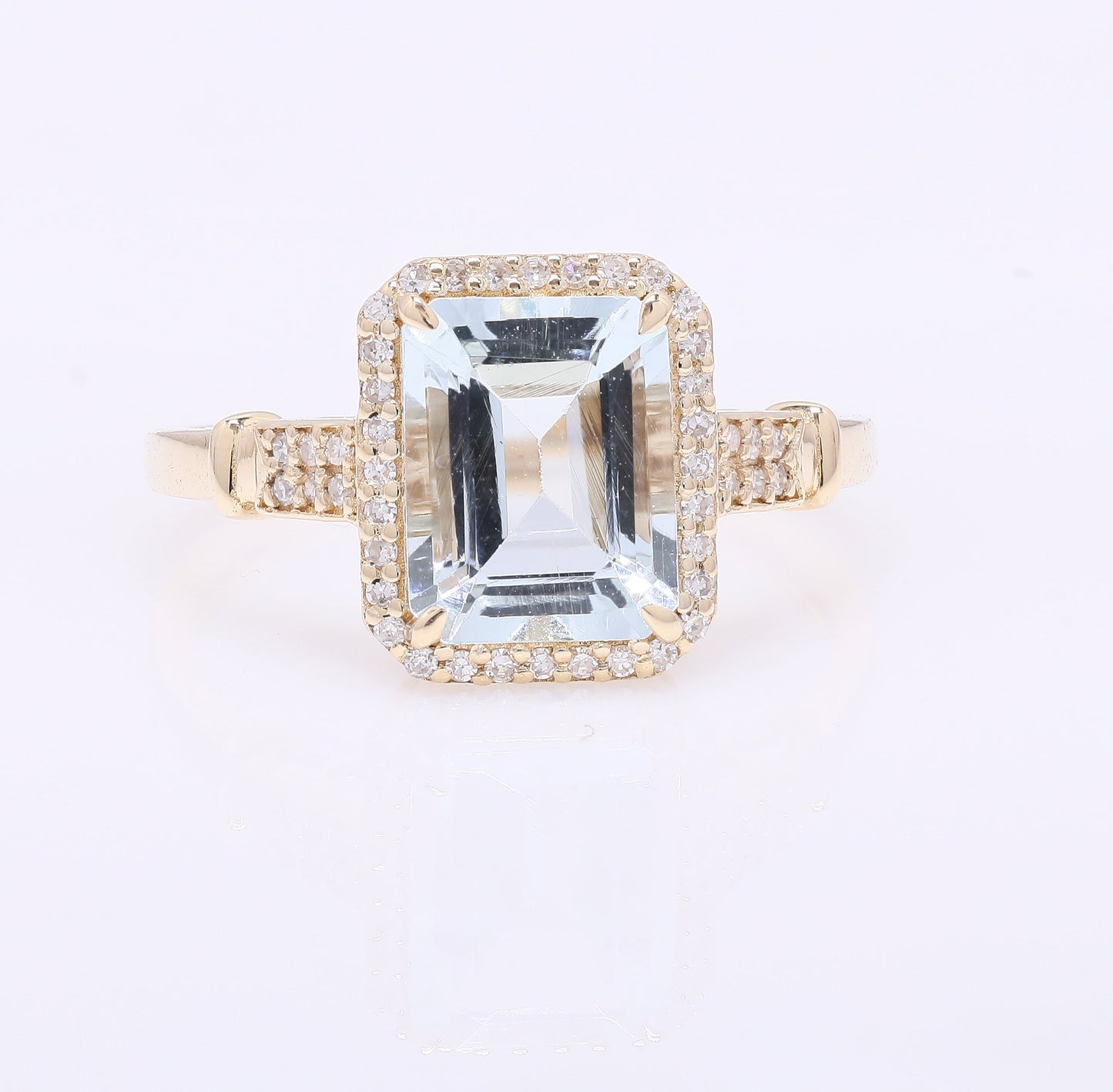 2.08 Ct Octagon Step Cut Natural Aquamarine 14K Gold Ring