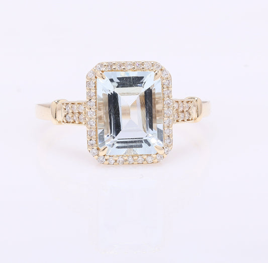2.08 Ct Octagon Step Cut Natural Aquamarine 14K Gold Ring