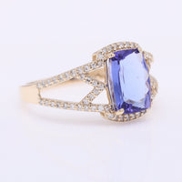 2.35 Ct Cushion Mixed Cut Natural Tanzanite 14K Gold Ring