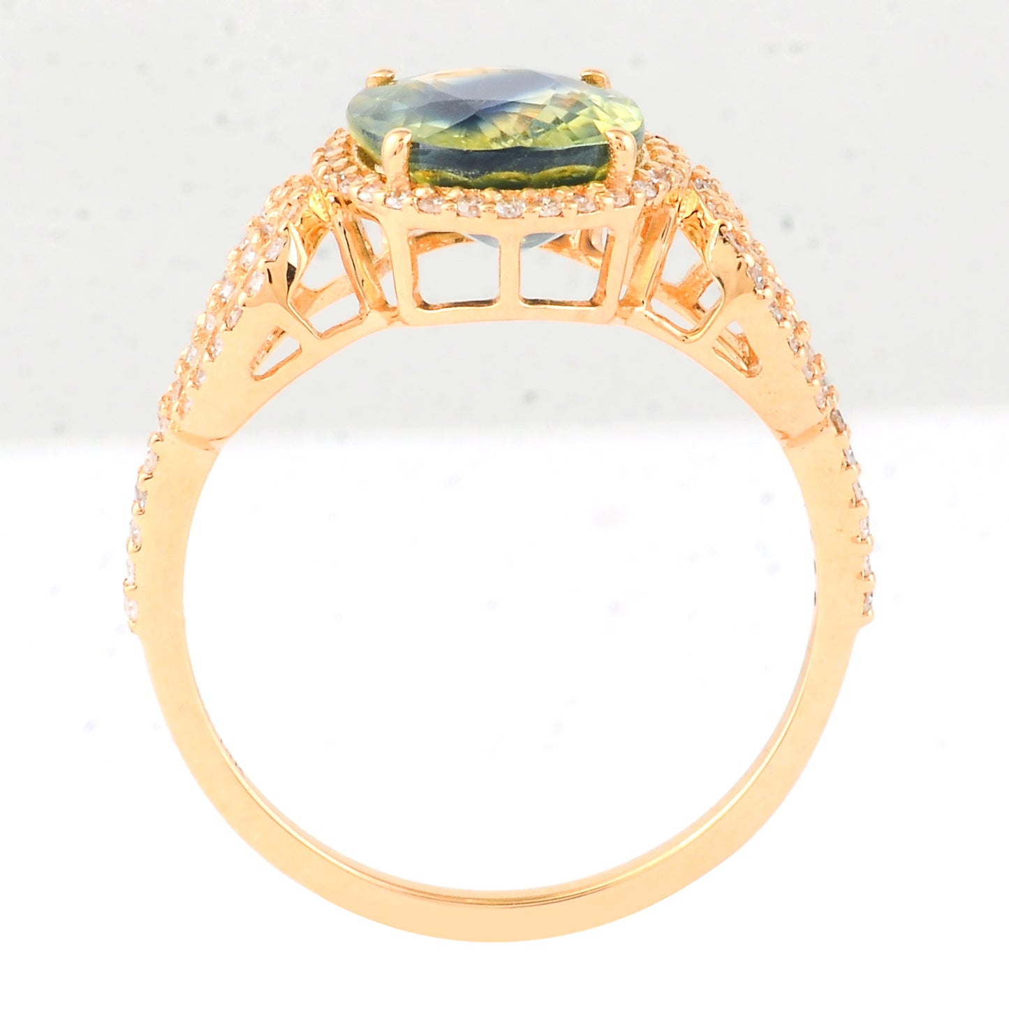 3.29 Ct Oval Mixed Cut Natural Bi Coloured Sapphire 14K Gold Ring