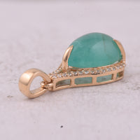 4.46 Ct Pear Cabochon Cut Natural Emerald 14K Gold Pendant