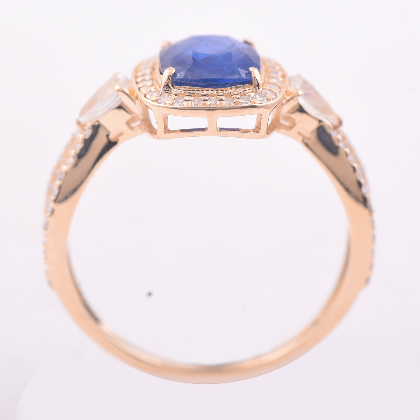 2.07 Ct Cushion Mixed Cut Natural Sapphire 14K Gold Ring