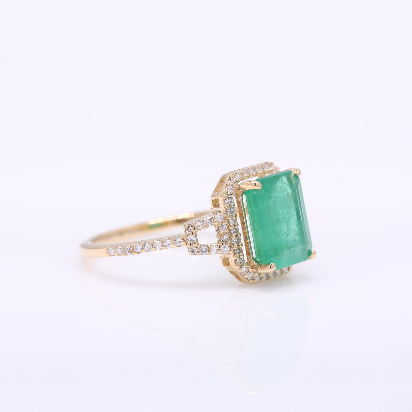 2.31 Ct Octagon Step Cut Natural Emerald 14K Gold Ring