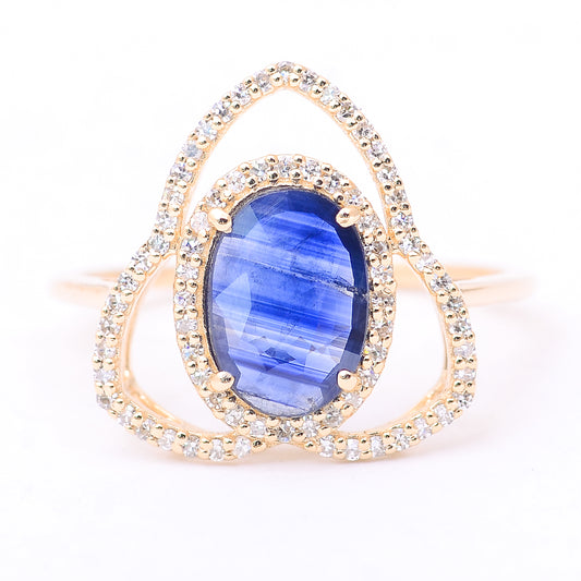 1.35 Ct Oval Mixed Cut Natural Sapphire 14K Gold Ring