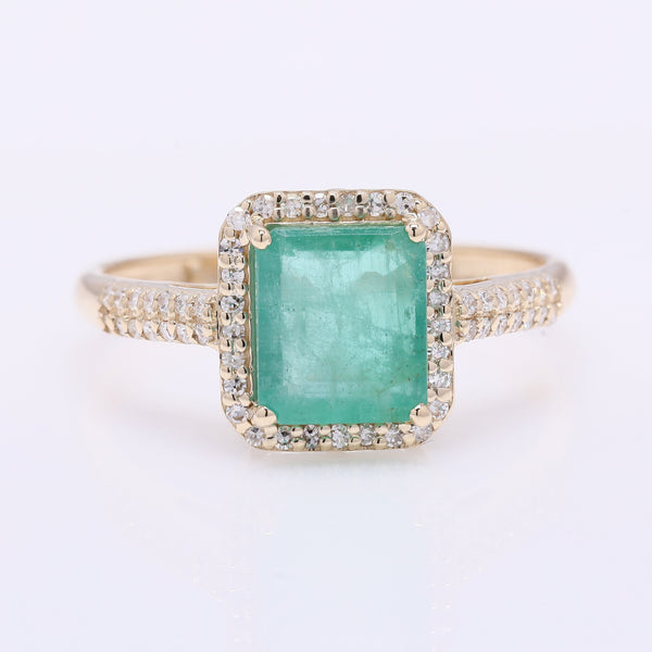 1.74 Ct Octagon Step Cut Natural Emerald 14K Gold Ring