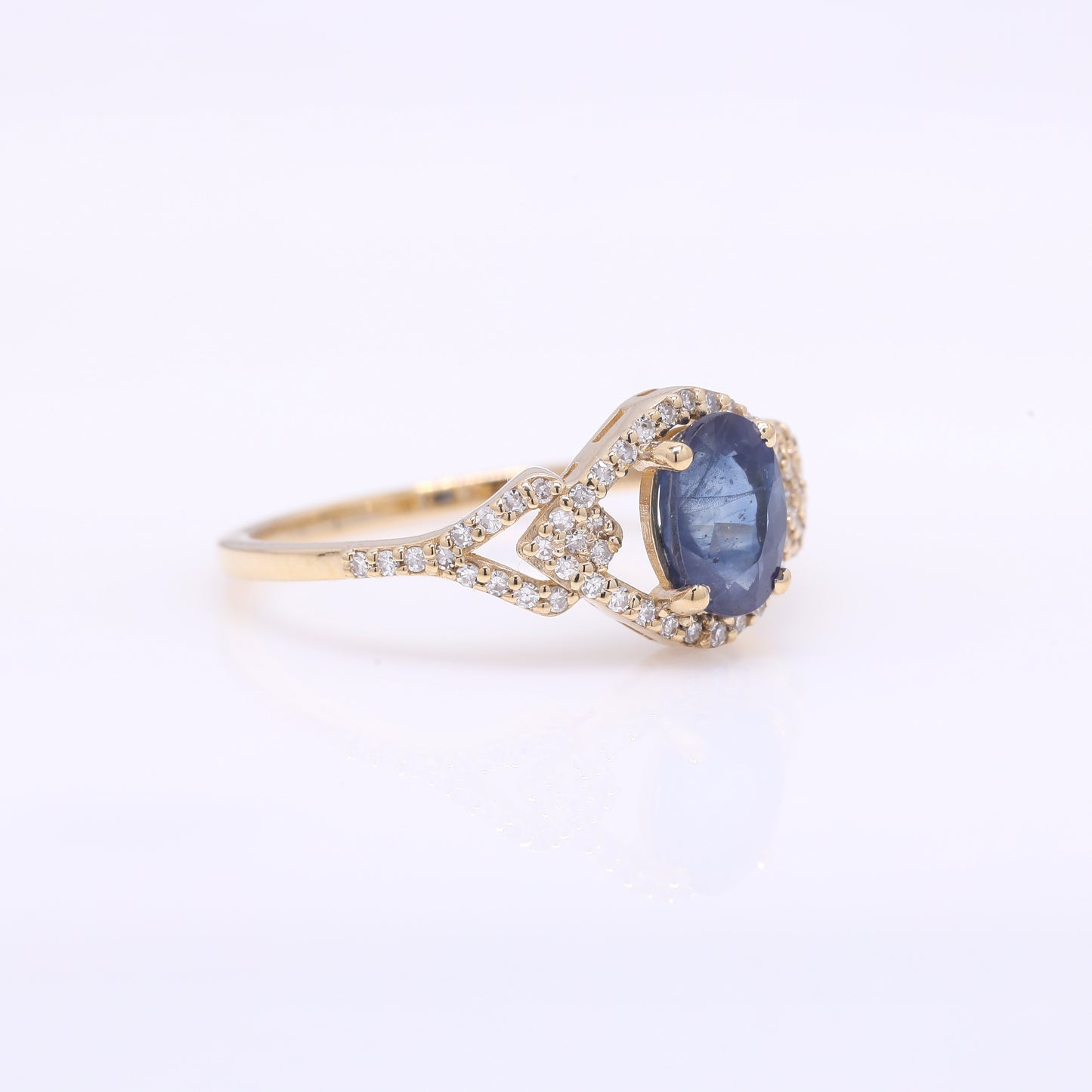 1.31 Ct Oval Mixed Cut Natural Sapphire 14K Gold Ring
