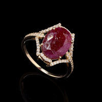 3.39 Ct Oval Mixed Cut Natural Ruby 14K Gold Ring
