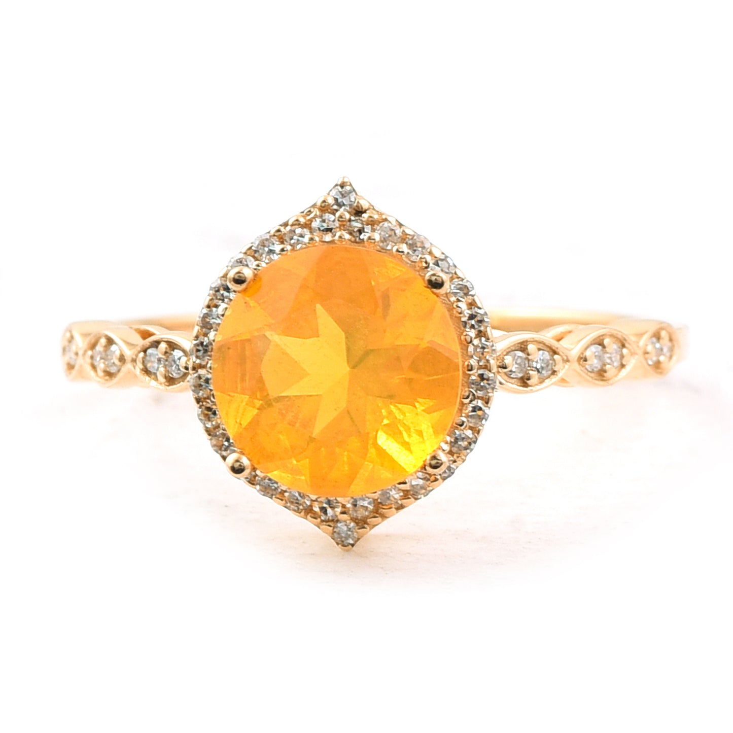 1.37 Ct Round Mixed Cut Natural Fire Opal 14K Gold Ring