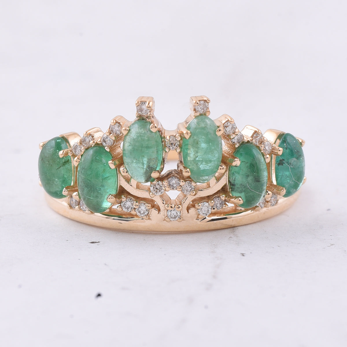 1.46 Ct Oval Cabochon Cut Natural Emerald 14K Gold Ring