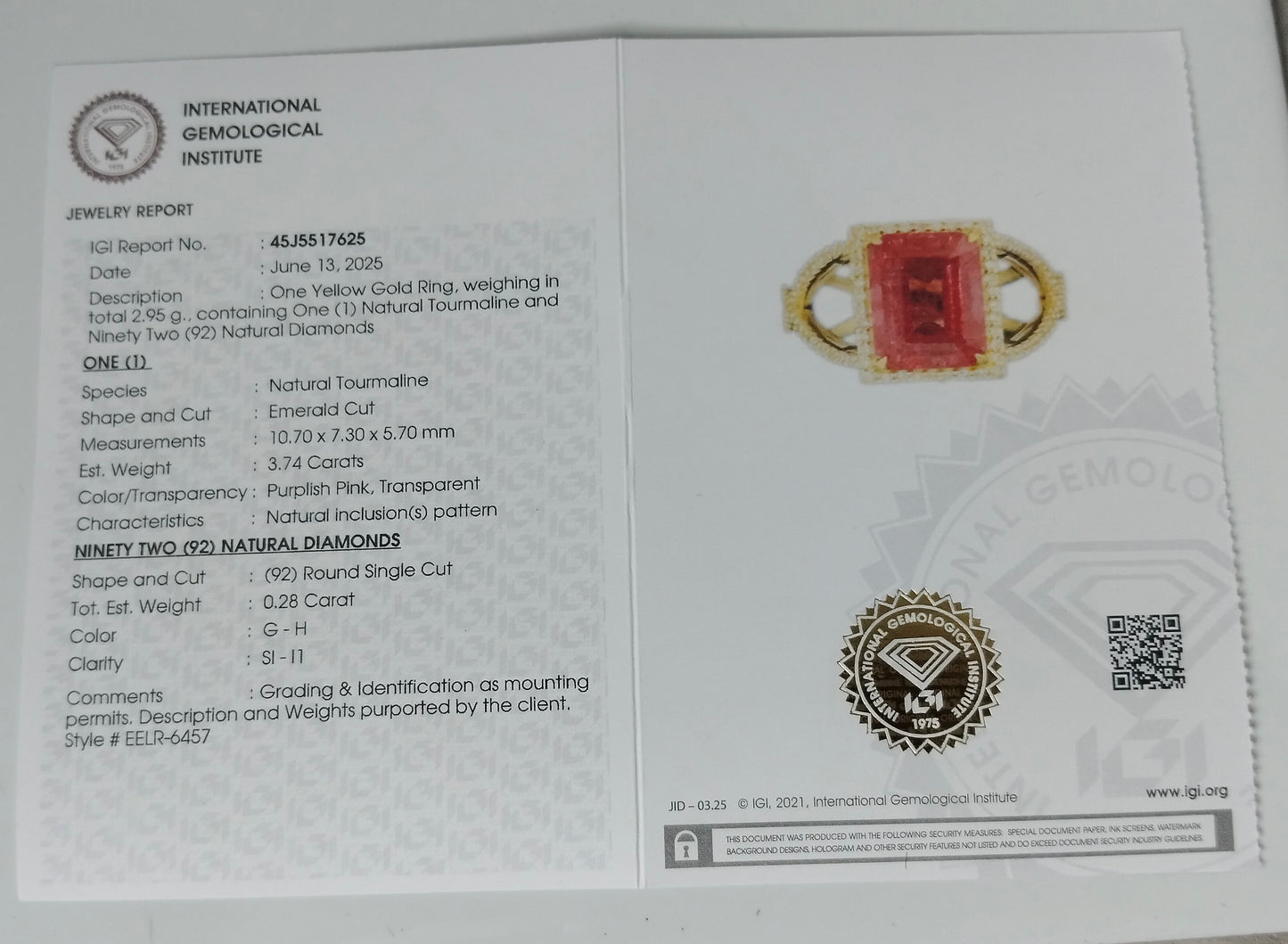 4.02 Ct Emerald Cut Natural Tourmaline 14K Gold Ring