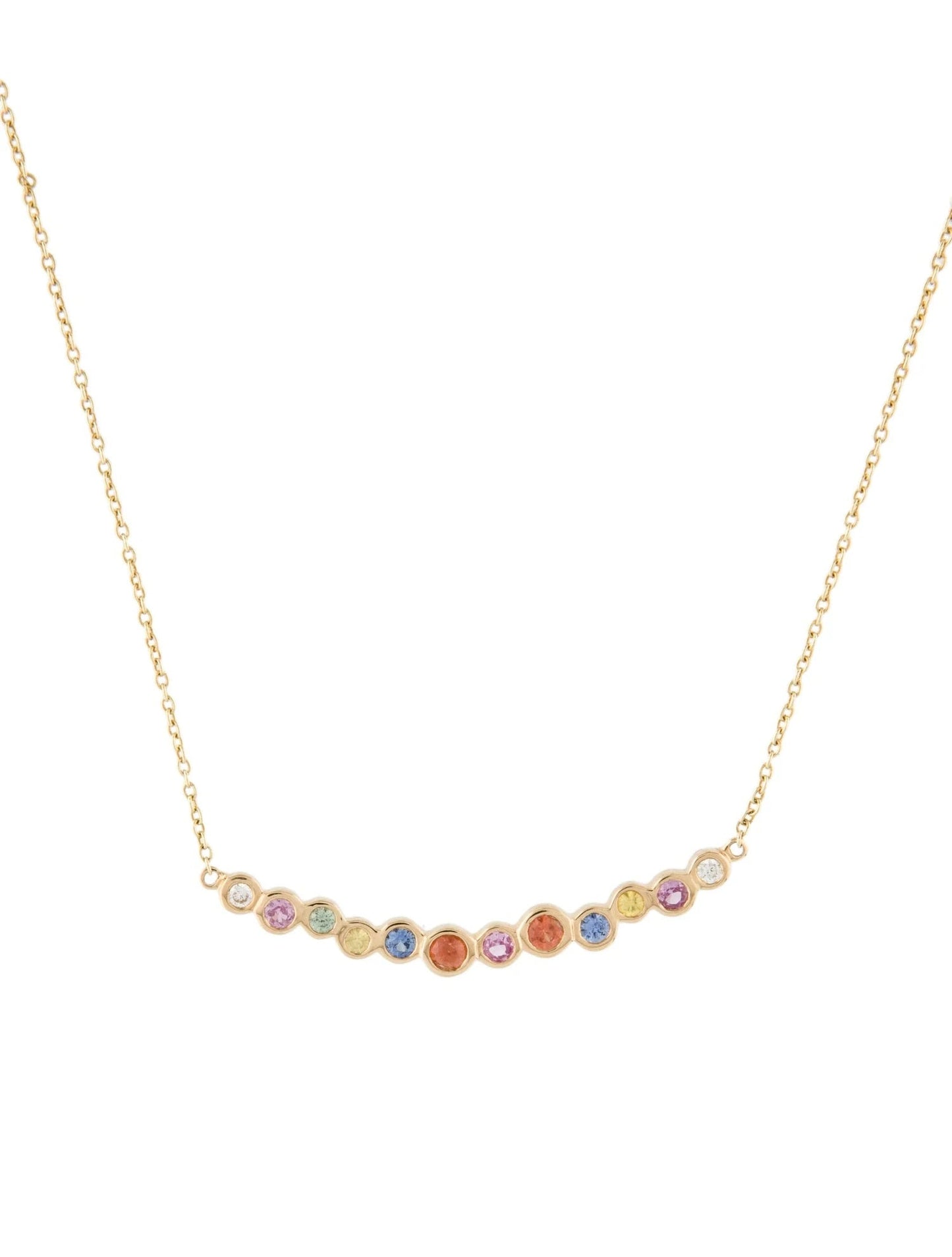 14K Sapphire & Diamond Curved Bar Pendant Necklace