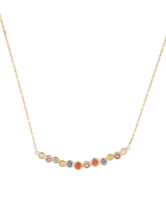 14K Sapphire & Diamond Curved Bar Pendant Necklace