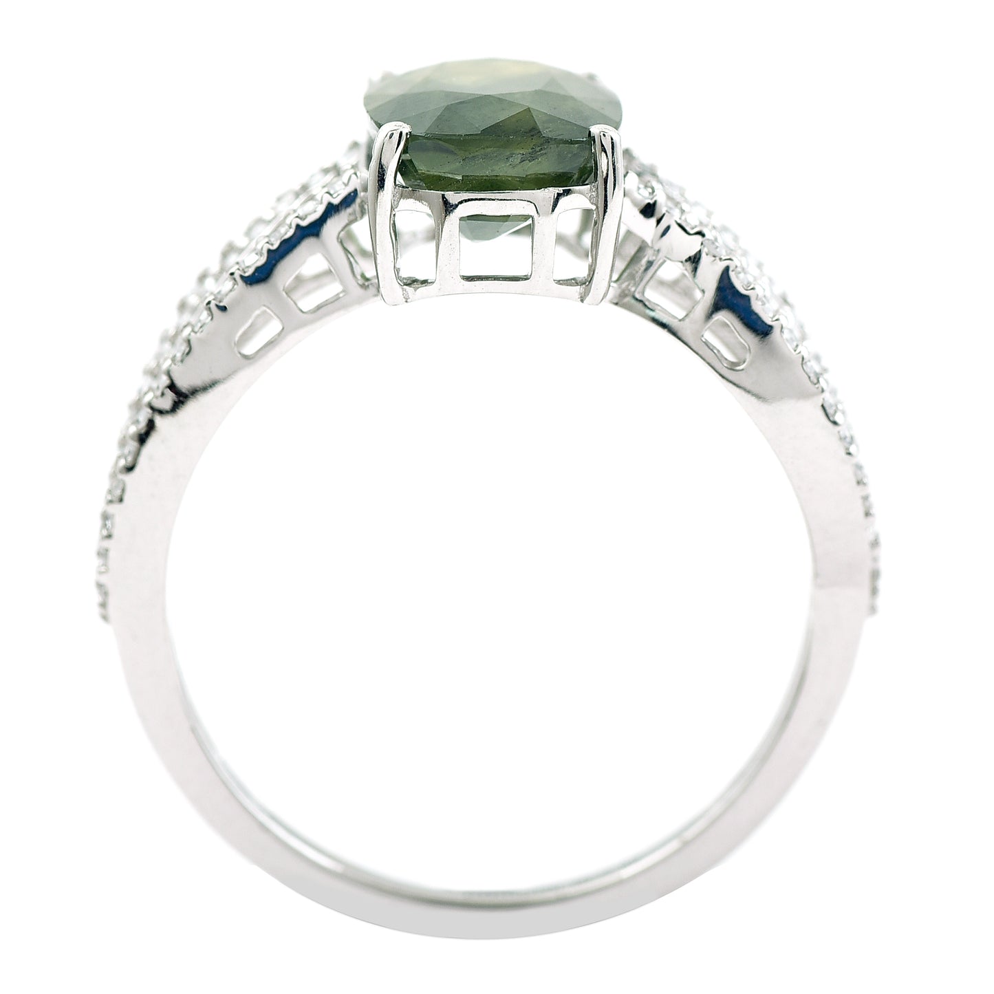 3.16 Ct Cushion Mixed Cut Natural Green Sapphire 950 Platinum Ring