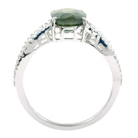 3.16 Ct Cushion Mixed Cut Natural Green Sapphire 950 Platinum Ring