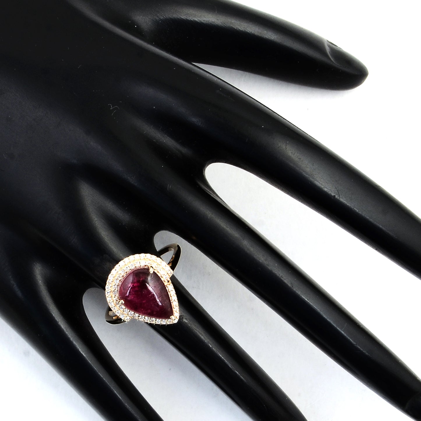4.62 Ct Pear Cabochon Natural Tourmaline 14K Gold Ring
