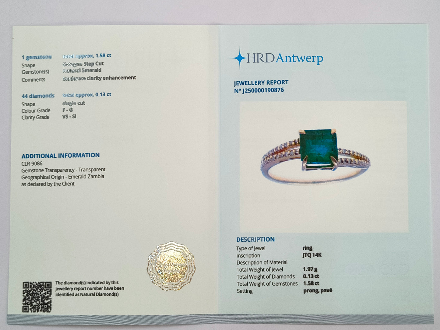 1.71 Ct Octagon Step Cut Natural Emerald 14K Gold Ring