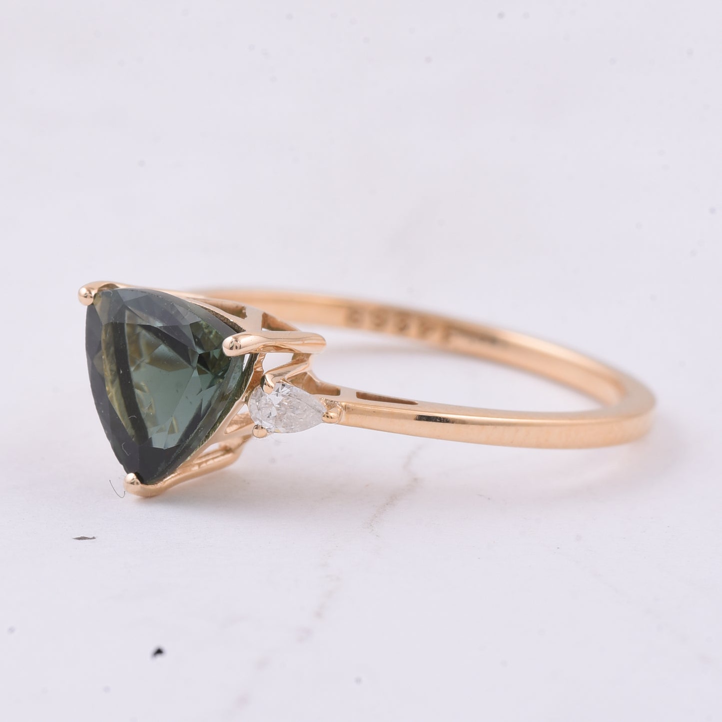 1.44 Ct Triangle Natural Green Tourmaline 14K Gold Ring