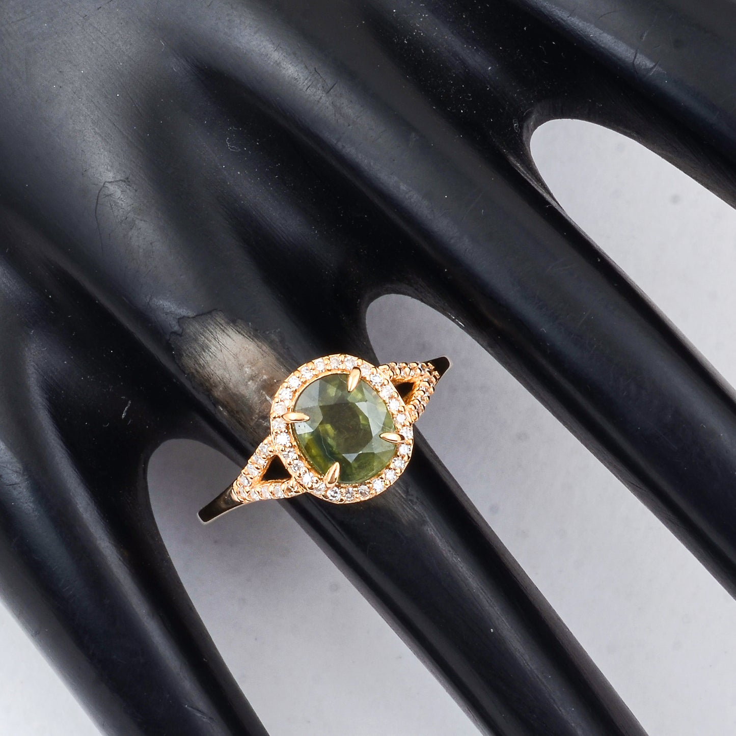1.87 Ct Oval Mixed Cut Natural Green Sapphire 14K Gold Ring