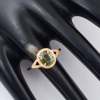 1.87 Ct Oval Mixed Cut Natural Green Sapphire 14K Gold Ring