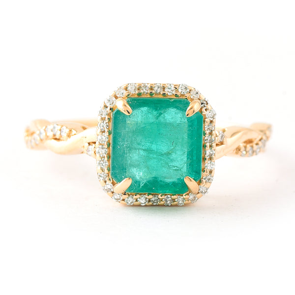 2.08 Ct Octagon Step Cut Natural Emerald 14K Gold Ring