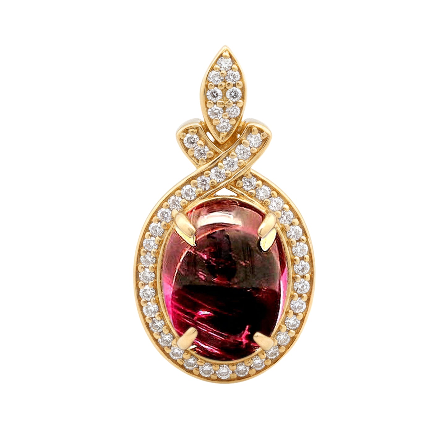 2.37 Ct Oval Cabochon Cut Natural Rubellite 14K Gold Pendant