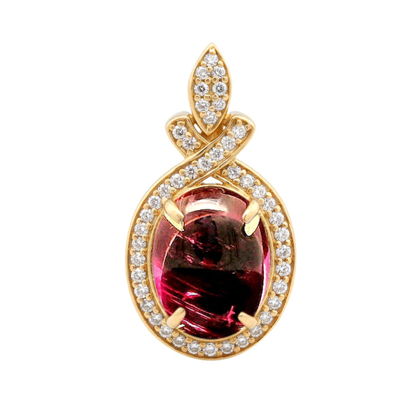 2.37 Ct Oval Cabochon Cut Natural Rubellite 14K Gold Pendant