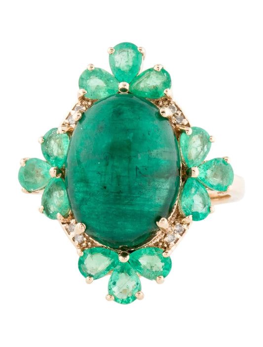 14K 9.56ctw Emerald & Diamond Cocktail Ring