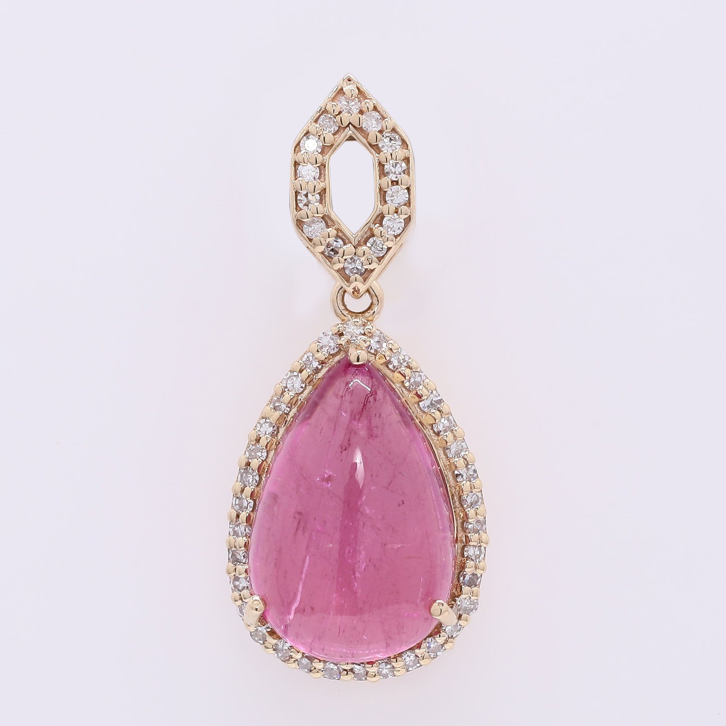3.82 Ct Pear Cabochon Natural Tourmaline 14K Gold Pendant