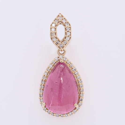 3.82 Ct Pear Cabochon Natural Tourmaline 14K Gold Pendant