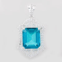 7.01 Ct Octagon Pariba Topaz, Cubic Zirconia, 925 Sterling Silver Pendant