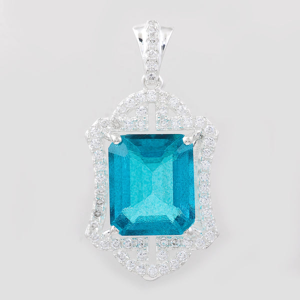 7.01 Ct Octagon Pariba Topaz, Cubic Zirconia, 925 Sterling Silver Pendant