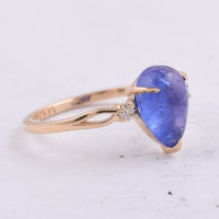 2.69 Ct Pear Cabochon Natural Tanzanite 14K Gold Ring