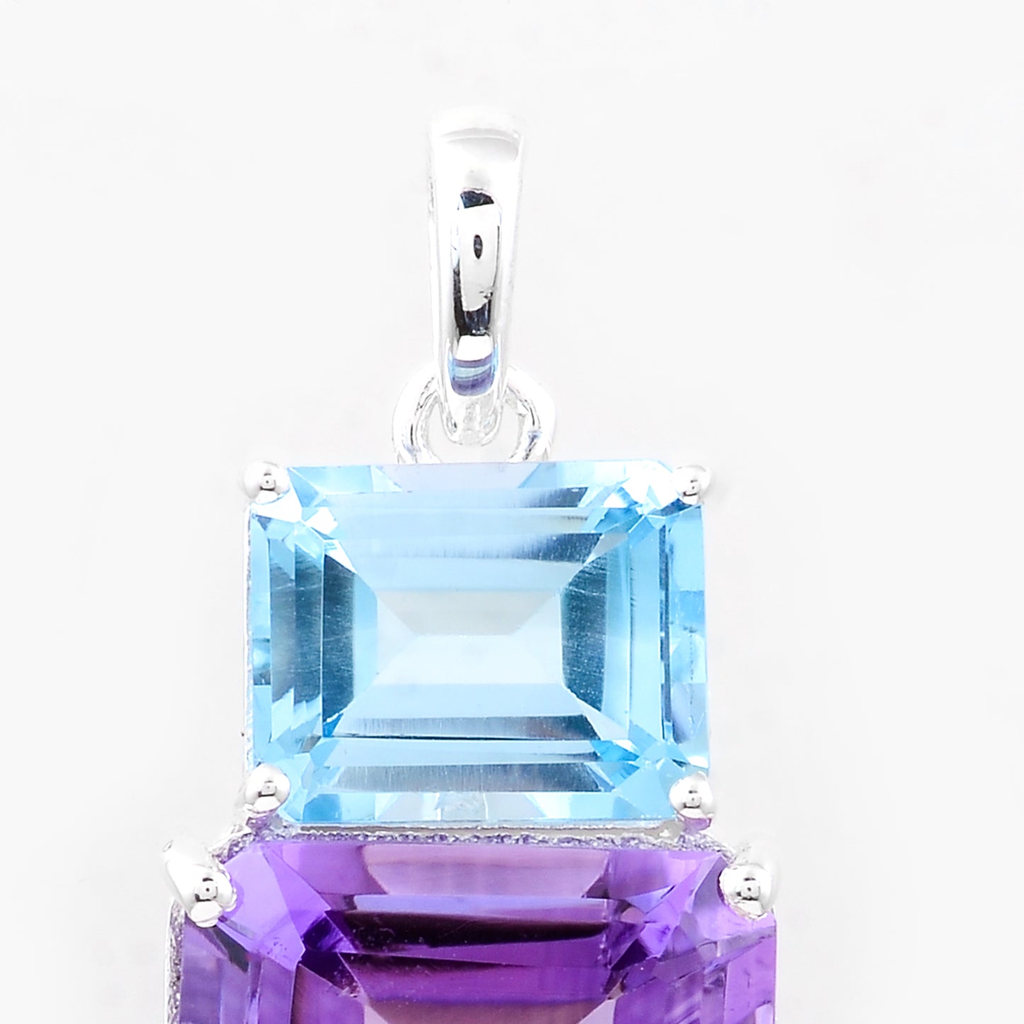 10.66 Ct Octagon Amethyst, Blue Topaz, 925 Sterling Silver Pendant