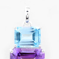 10.66 Ct Octagon Amethyst, Blue Topaz, 925 Sterling Silver Pendant