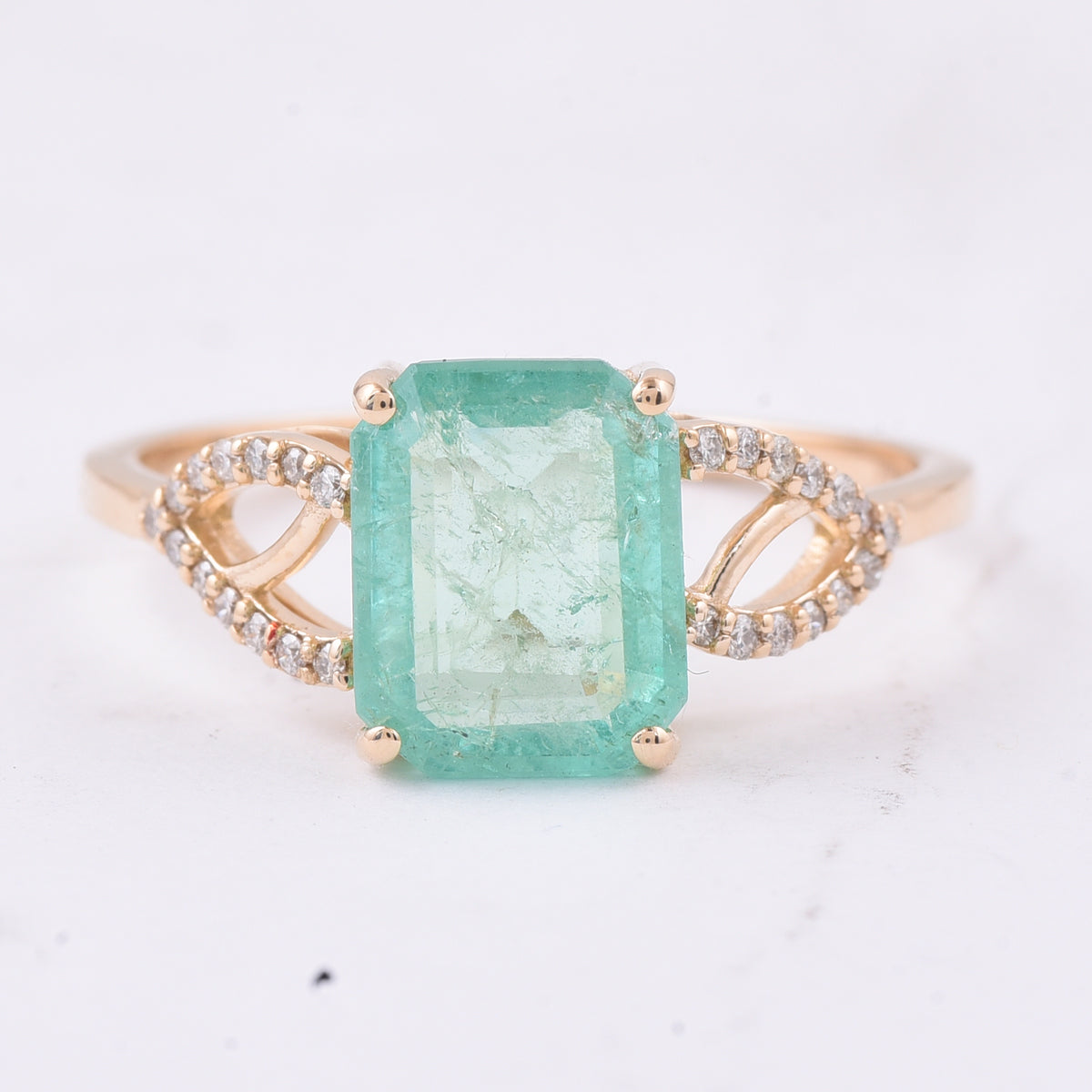 2.14 Ct Octagon Step Cut Natural Emerald 14K Gold Ring