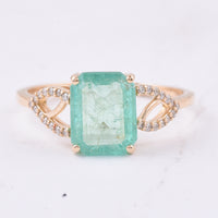 2.14 Ct Octagon Step Cut Natural Emerald 14K Gold Ring