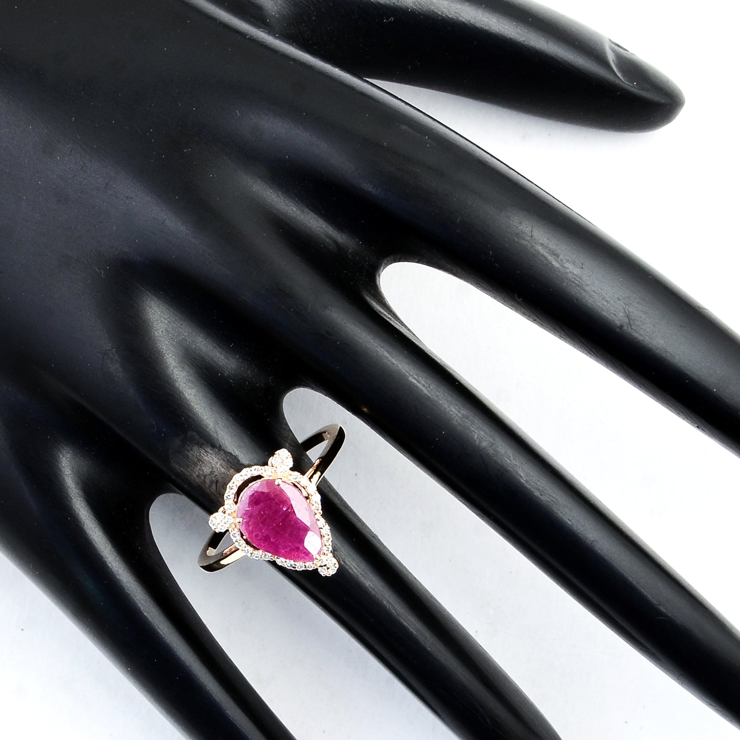 2.15 Ct Pear Mixed Cut Natural Corundum Ruby 14K Gold Ring