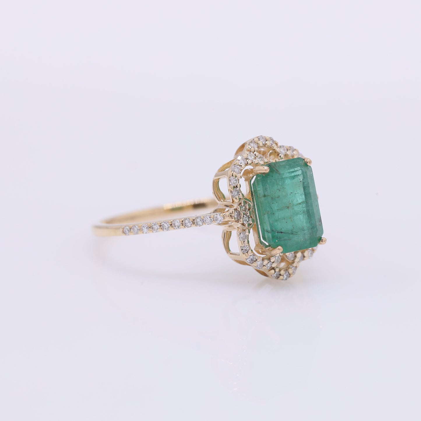 2.21 Ct Octagon Step Cut Natural Emerald 14K Gold Ring