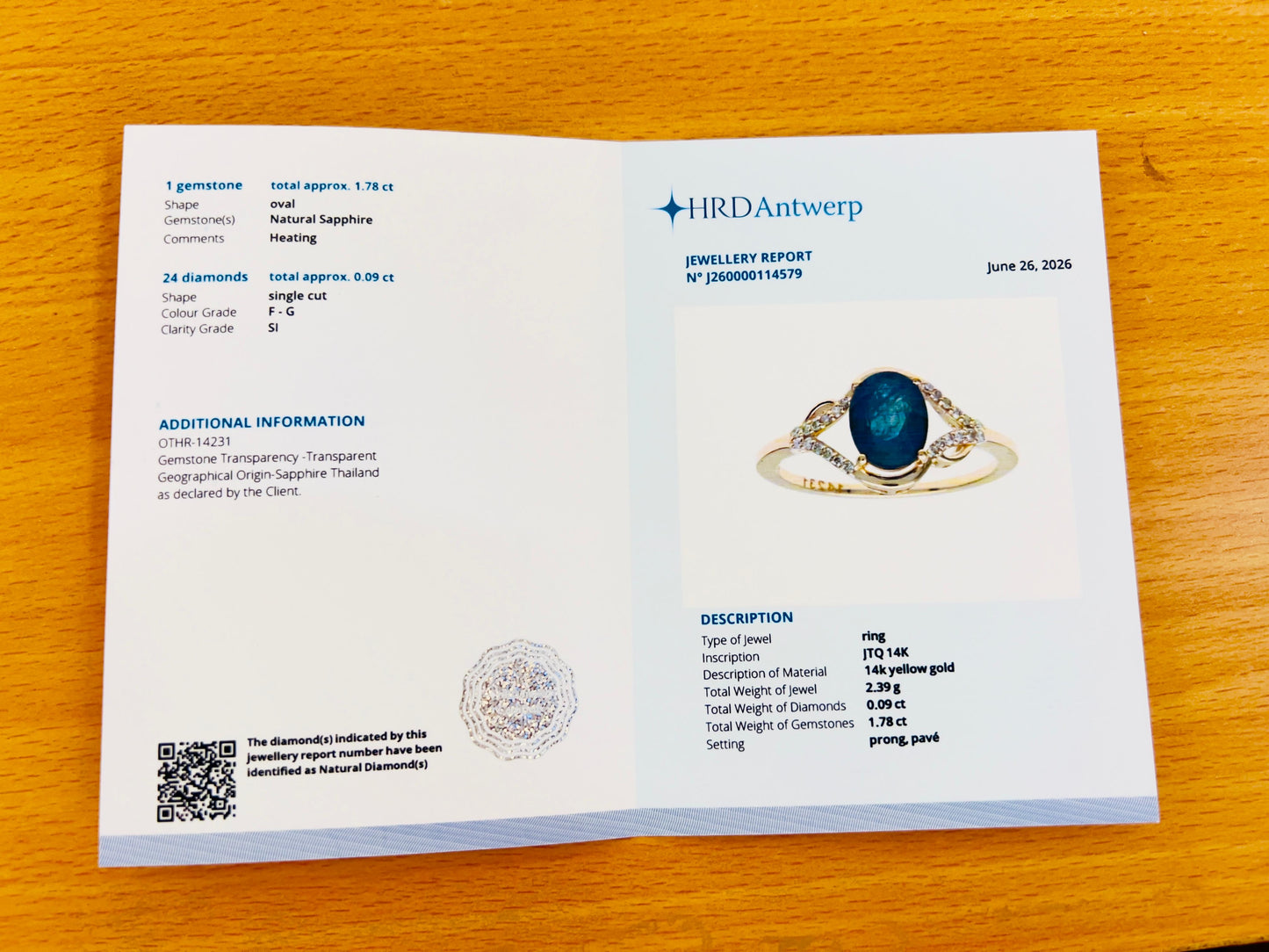 1.87 Ct Oval Natural Sapphire 14K Gold Ring