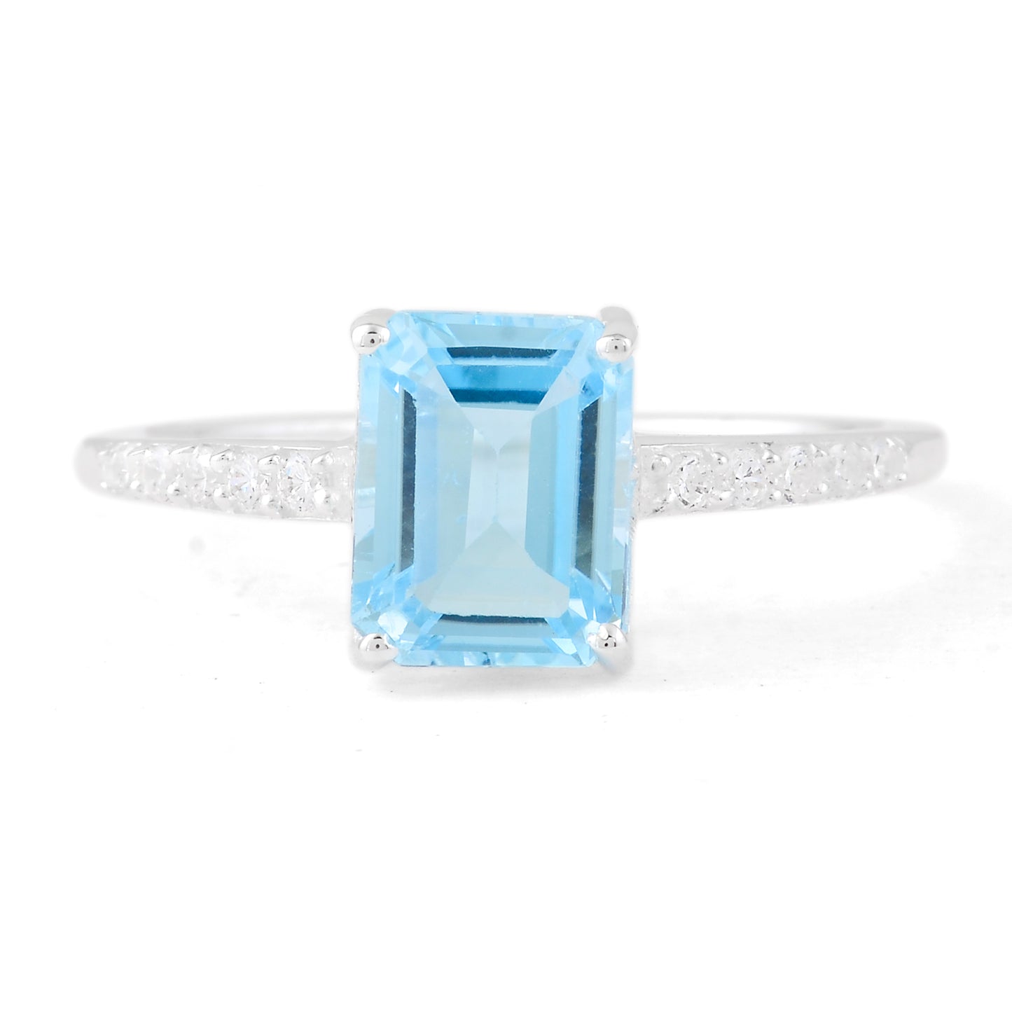 3.17 Ct Octagon Blue Topaz, Cubic Zirconia 925 Sterling Silver Ring