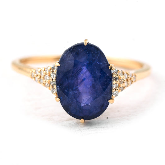 4.27 Ct Oval Mixed Cut Natural Sapphire 14K Gold Ring