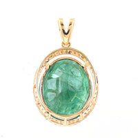 7.94 Ct Oval Mixed Cut Natural Emerald 14K Gold Pendant