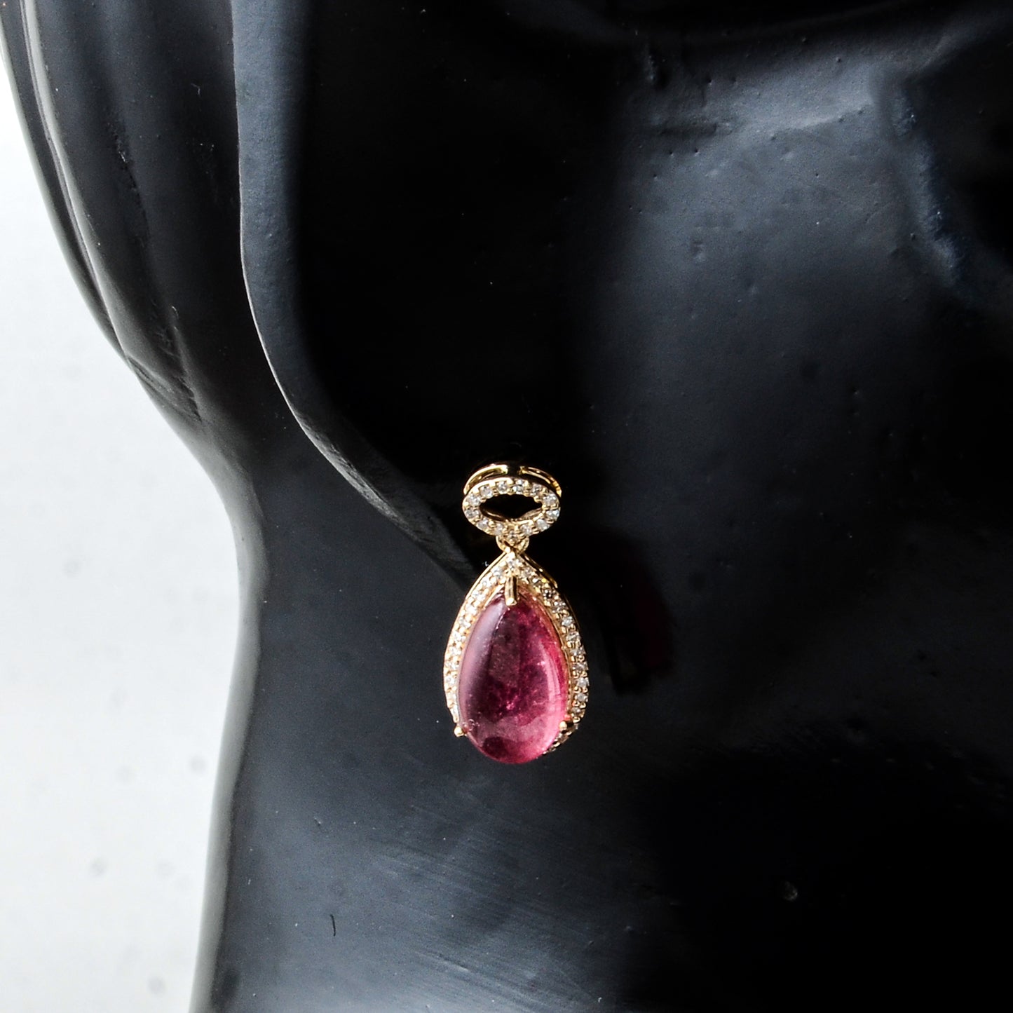 6.60 Ct Pear Cabochon Natural Tourmaline 14K Gold Earrings