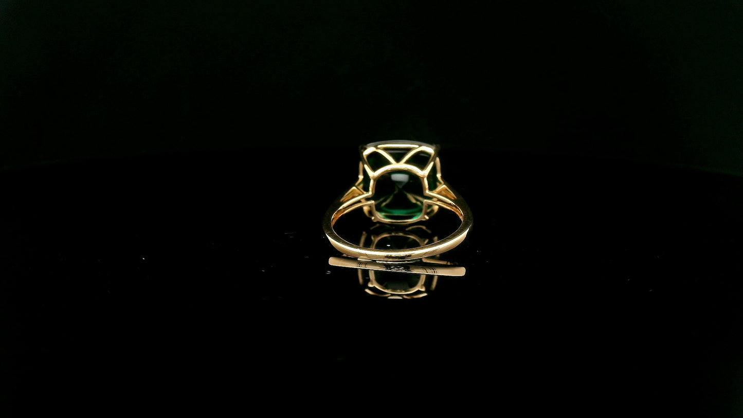 5.24 Ct Cushion Lab Grown Emerald 14K Gold Ring