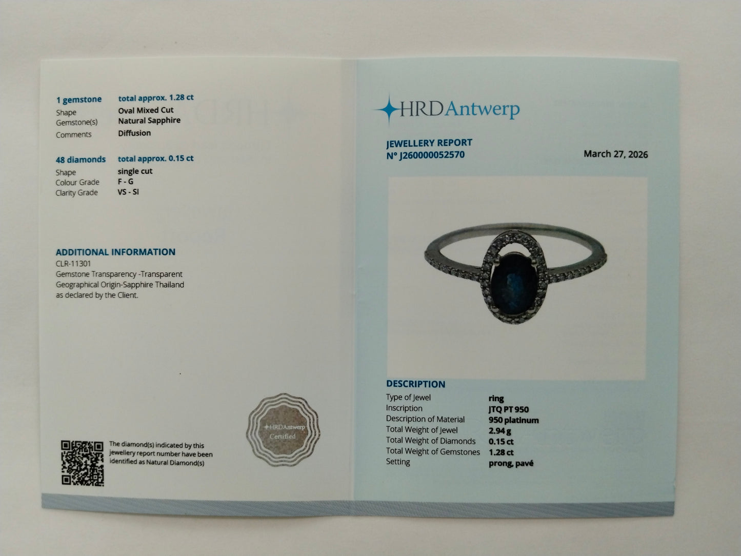 1.43 Ct Oval Mixed Cut Natural Sapphire 950 Platinum Ring