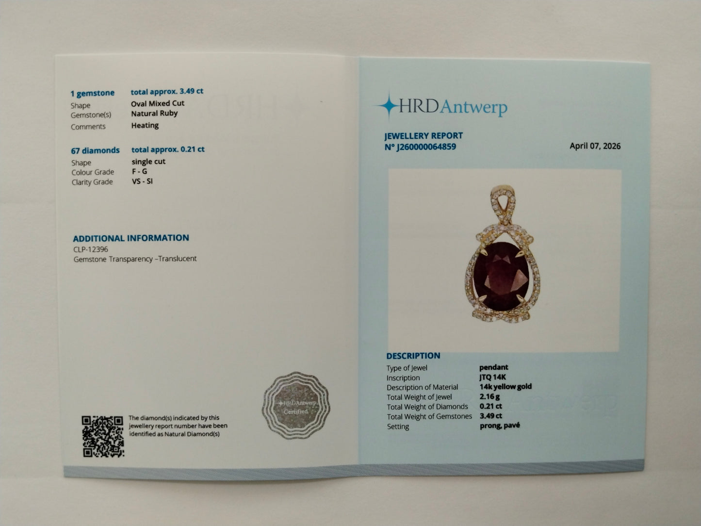 3.70 Ct Oval Mixed Cut Natural Ruby 14K Gold Pendant