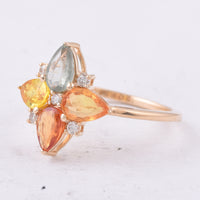 2.01 Ct Pear Natural Multi Coloured Sapphire 14K Gold Ring