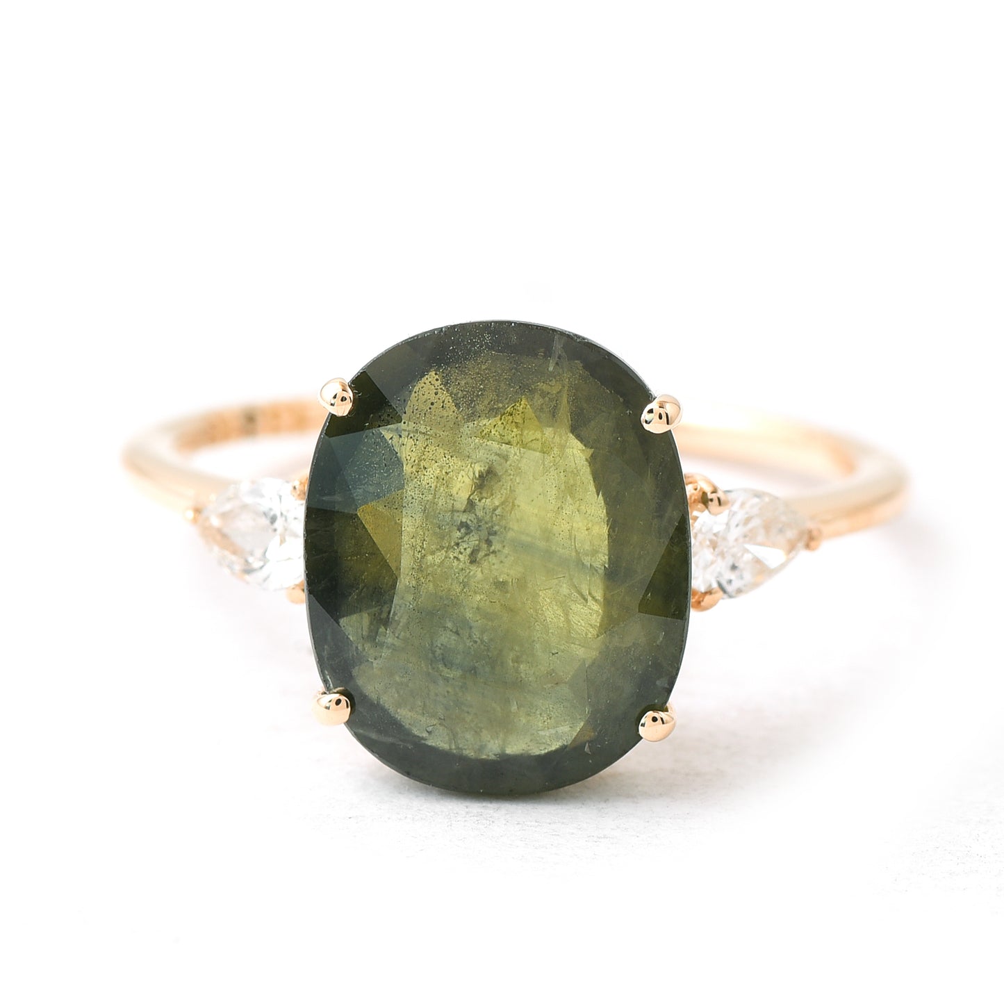 5.15 Ct Oval Green Sapphire 14K Gold Ring