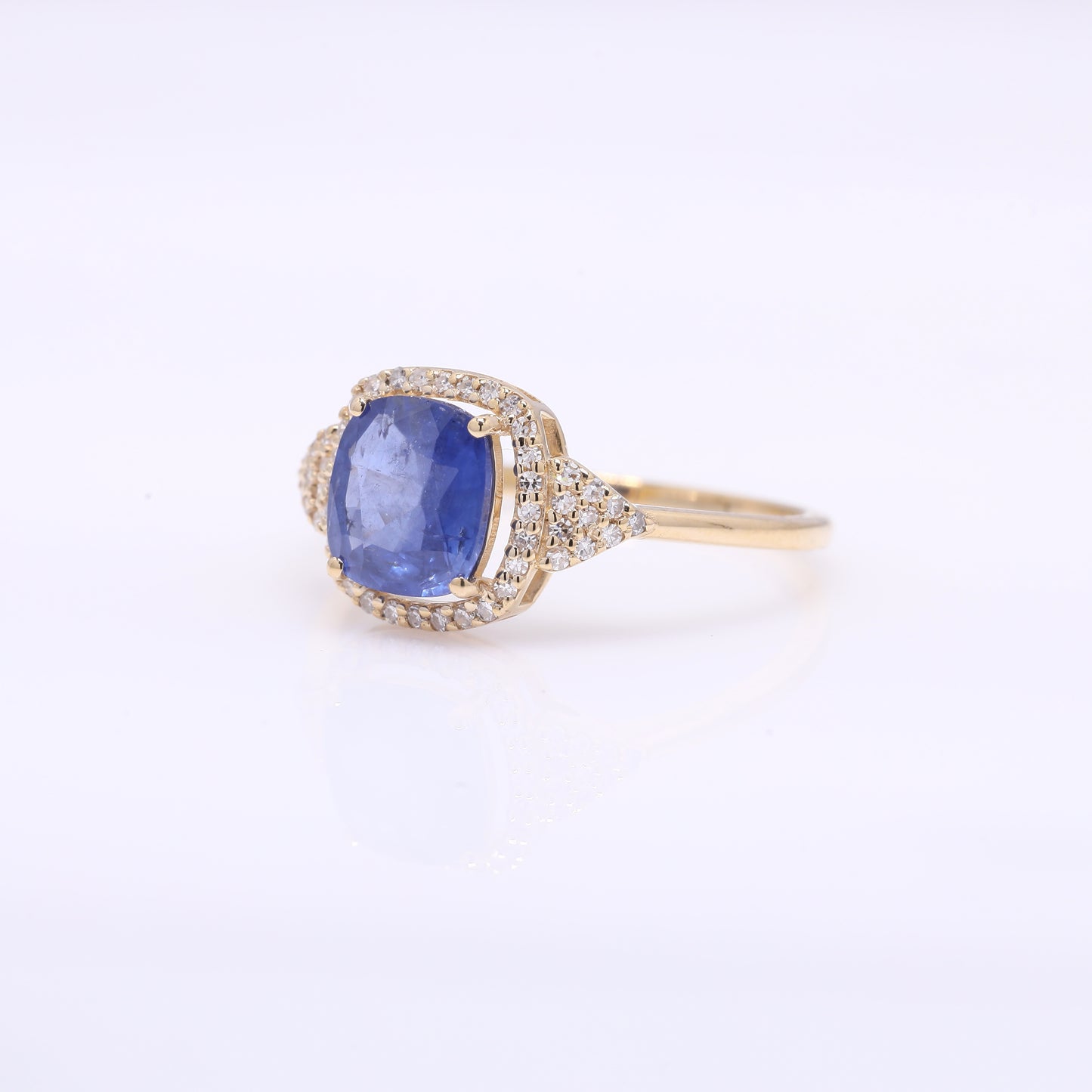 1.70 Ct Cushion Mixed Cut Natural Sapphire 14K Gold Ring