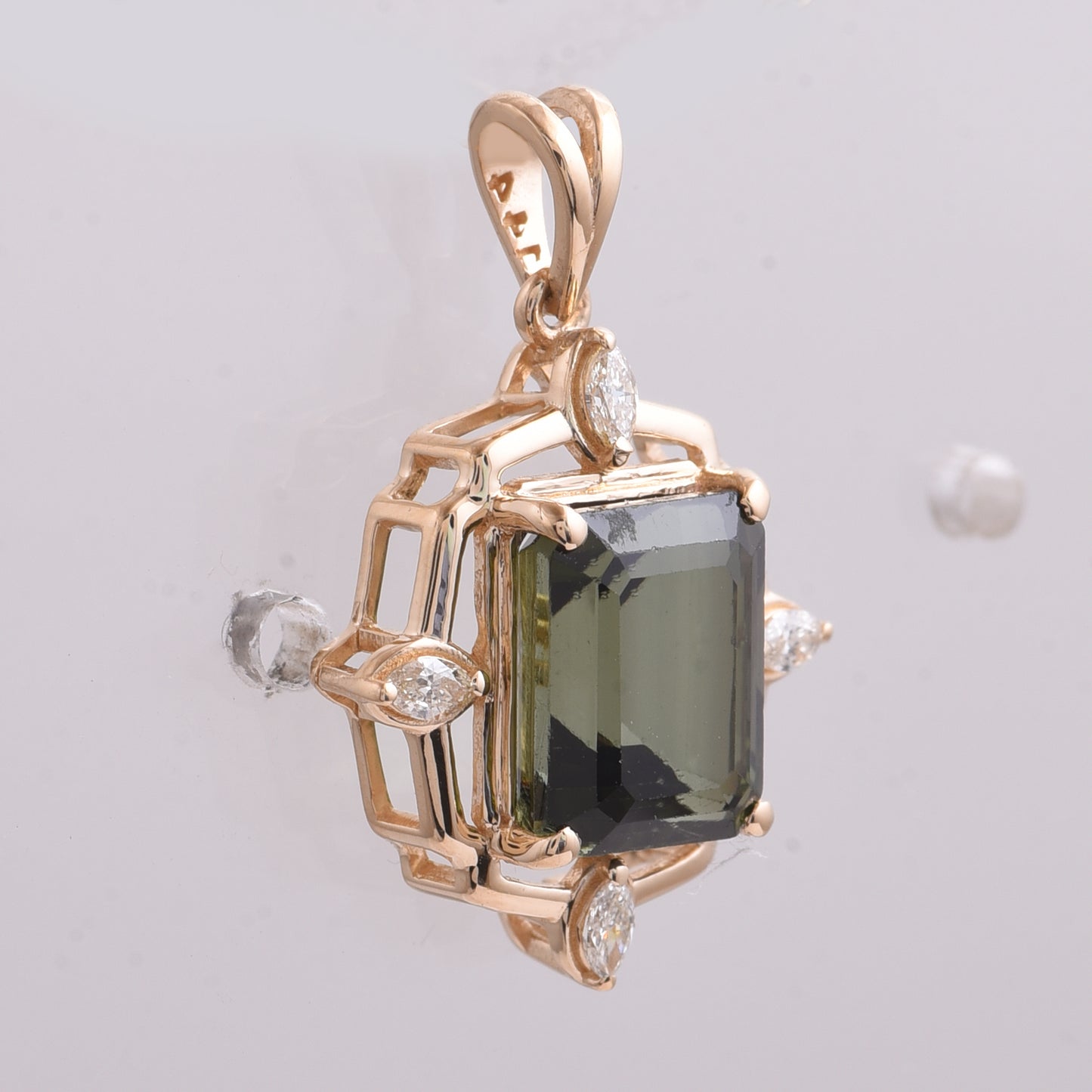 3.31 Ct Octagon Step Cut Natural Tourmaline 14K Gold Pendant